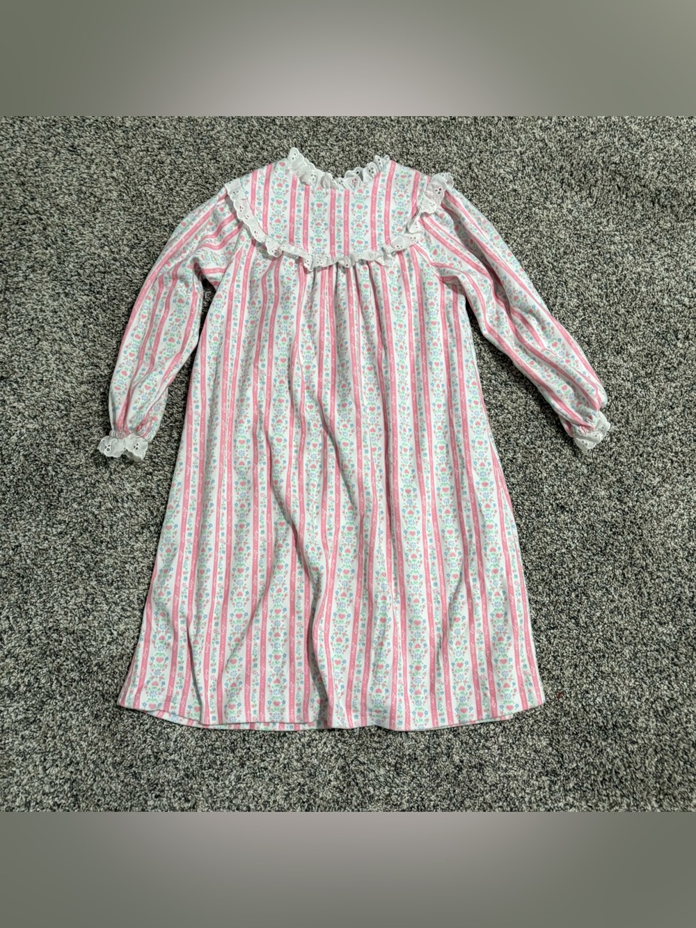 Vintage Lanz of Salzburg Pink Stripe Floral Hearts Flannel Nightgown - Sz 5T